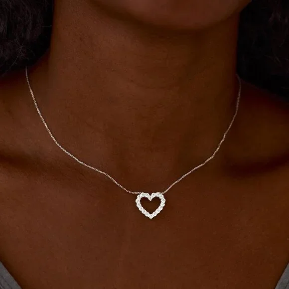 Heart Necklace, Silver Necklace for Women, Silver Heart Pendant Necklaces, Cubic